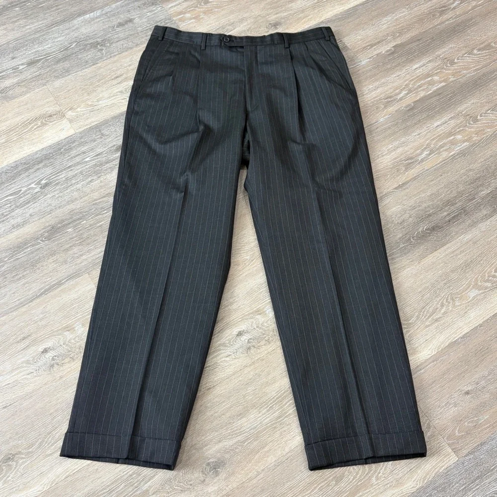 Brooks Brothers 1818 Madison Suit Mens 43L 37W Black Pinstripe Wool 2 Button